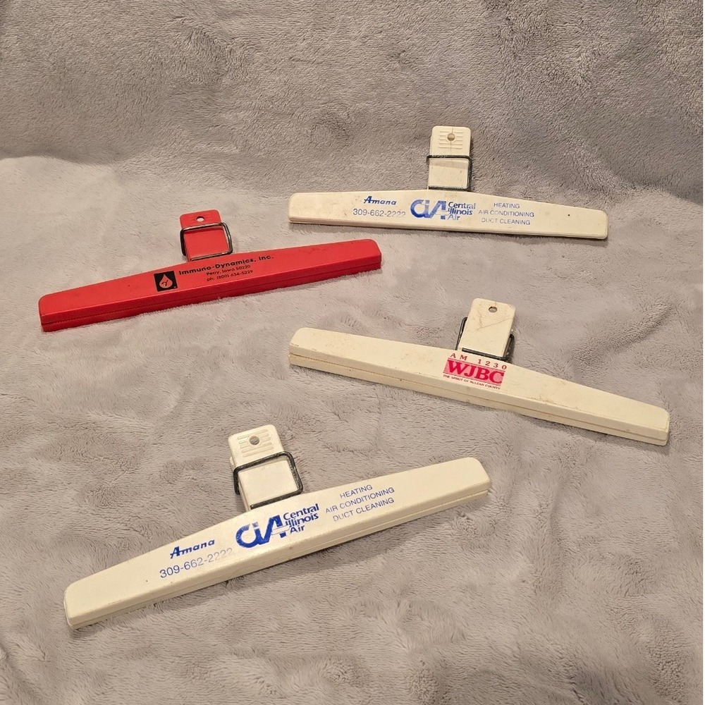 Lot of 4 Vintage Promotional Chip Clips Central Illinois Air WJBC Immuno Dynamic